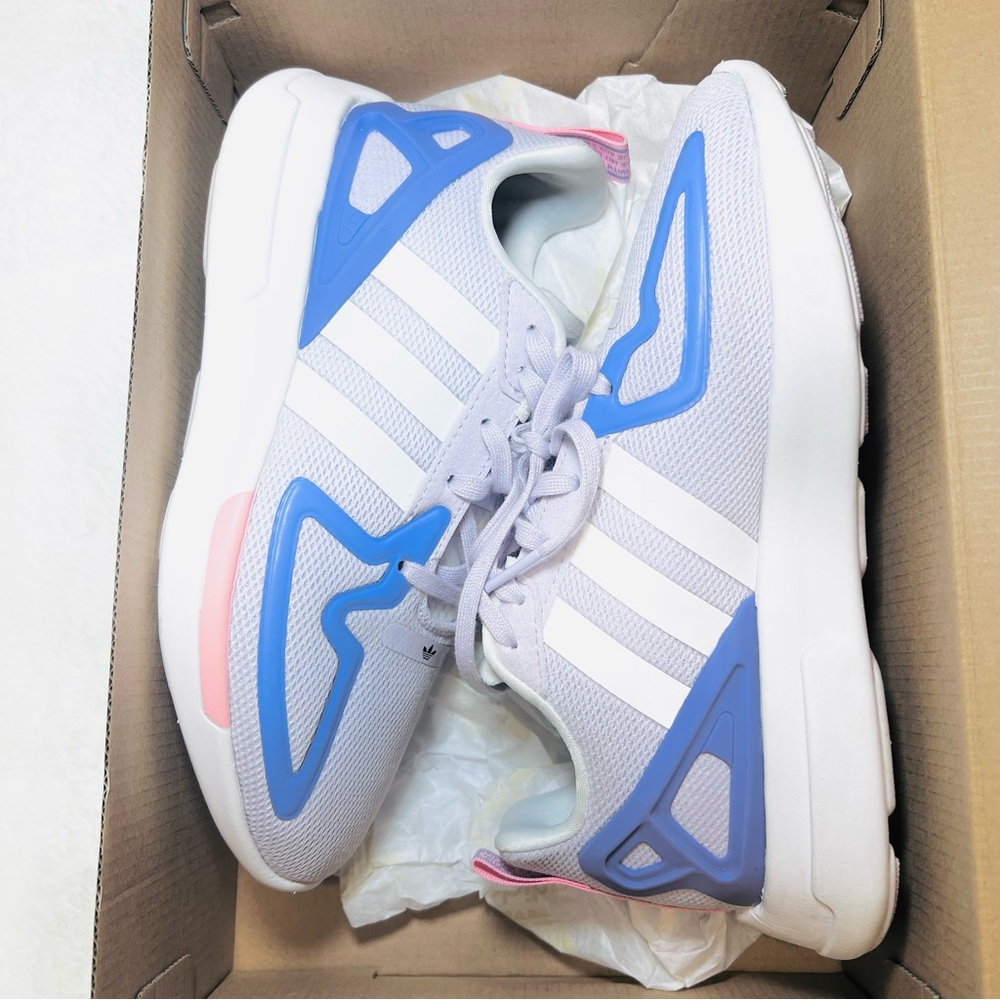 adidas Originals ZX 2K Flux Sneaker, Purple Tint/White/Purple Big Kid: 4.5